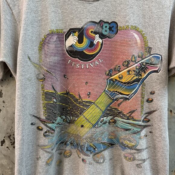 Vintage 1983 Original US Festival Band T Shirt Clash David Bowie Ozzy Obsourne M - Picture 2 of 7